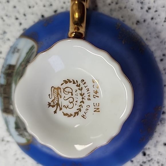 Hand Painted Canada Souvenir Tea Cup & Saucer, Made in Japan, Iridescent Blue - Picture 4 of 6